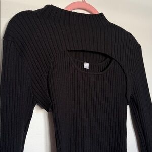 Black Sweater Ribbed Two Piece Set Top